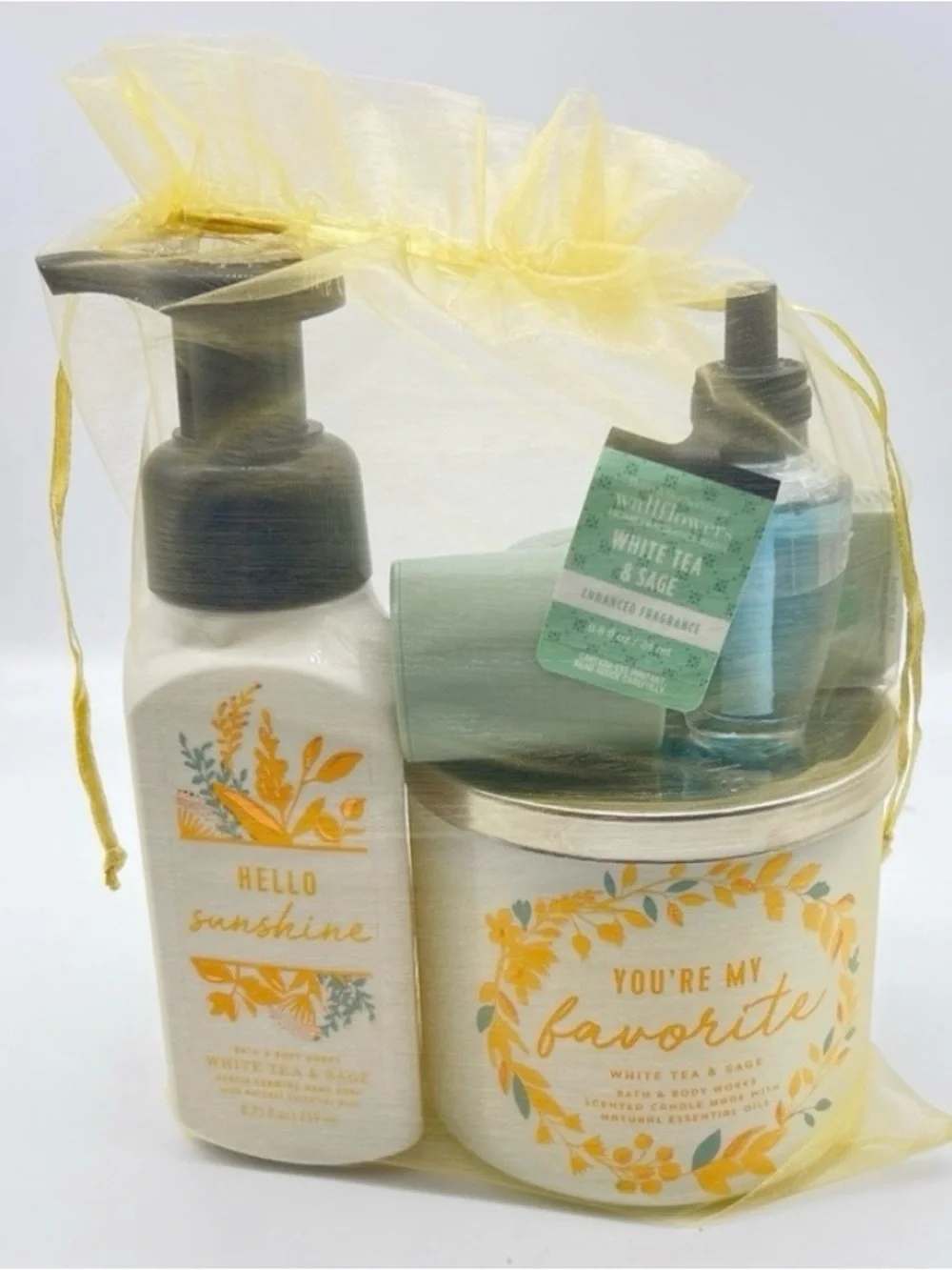 BBW White Tea & Sage Candle Wallflower Scent Control Gift Set